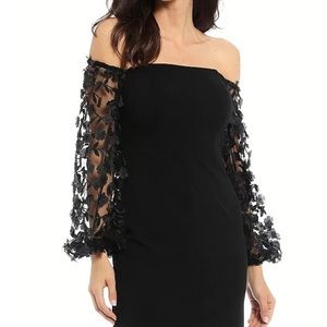 Off-the-Shoulder Balloon 3D Floral Sleeve Sheath Dress by Eliza J